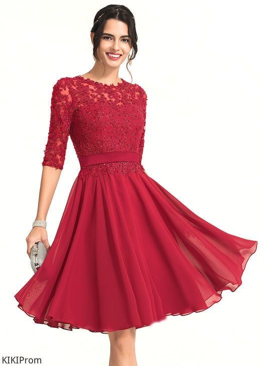 Beading Scoop Knee-Length Cocktail Lace Sophronia A-Line With Cocktail Dresses Chiffon Dress Neck