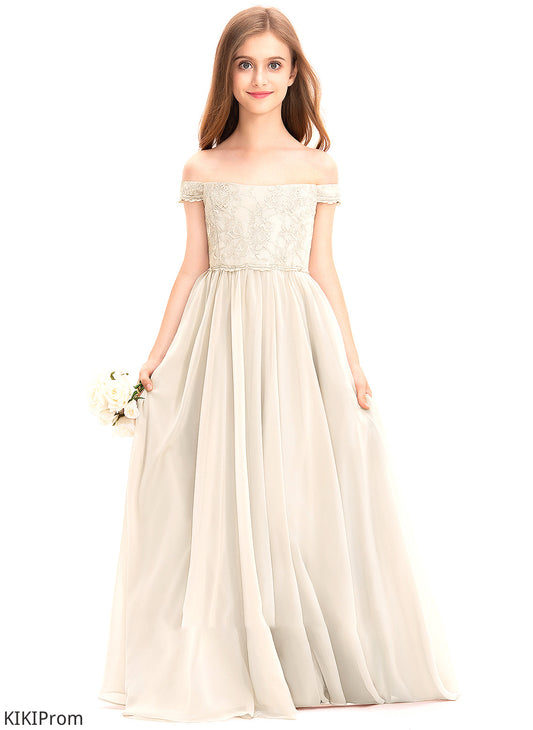 Floor-Length Off-the-Shoulder Lace Junior Bridesmaid Dresses Minnie A-Line Chiffon