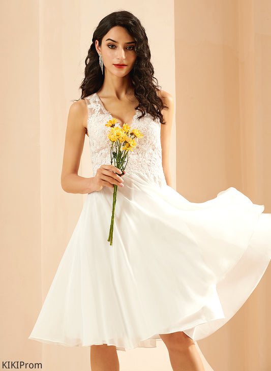 Olive Wedding Dresses Lace Chiffon Wedding Sequins Knee-Length V-neck With Dress A-Line