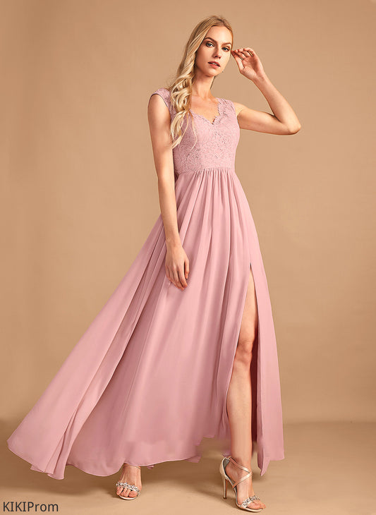 Silhouette Length Neckline Floor-Length Pockets A-Line SplitFront Fabric Embellishment V-neck Azaria A-Line/Princess Bridesmaid Dresses