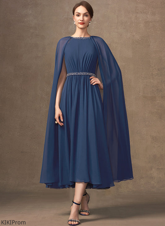 Tea-Length of With Dress Bride Scoop Mother of the Bride Dresses Beading Neck A-Line the Mother Chiffon Hedwig