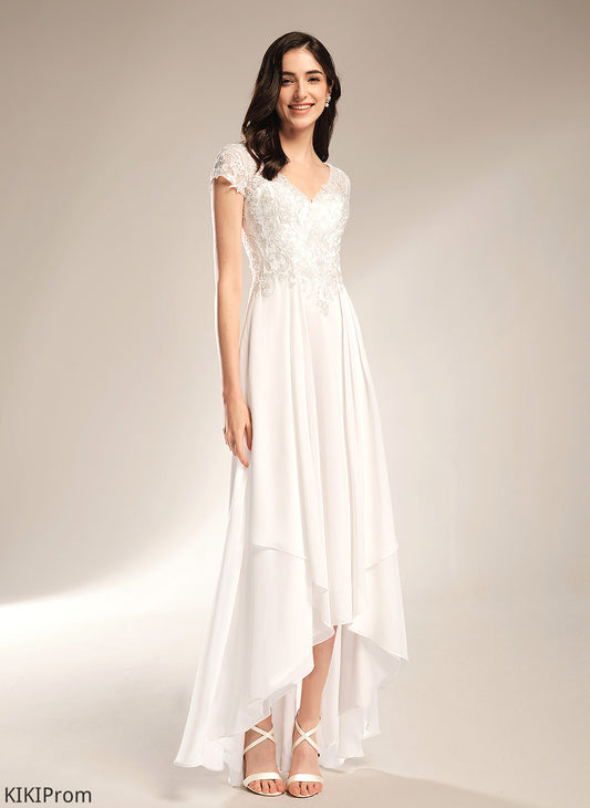 Dress A-Line Thelma V-neck Wedding Dresses Lace Asymmetrical Wedding Chiffon