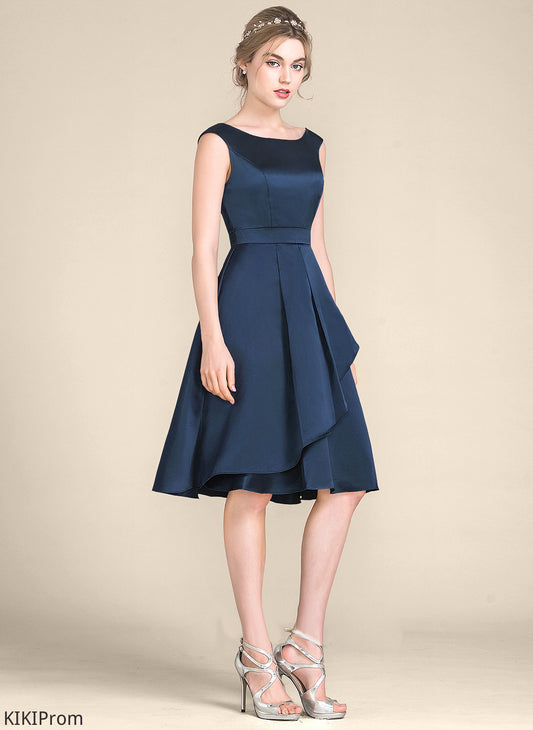 Homecoming Dresses Satin Knee-Length Scoop Ruffles Cascading Neck A-Line With Homecoming Dress Emelia
