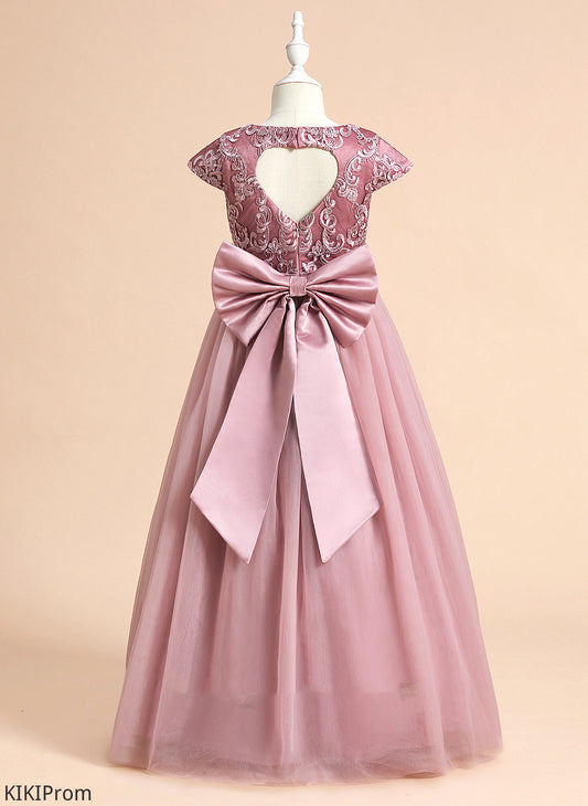 Ball-Gown/Princess Neck Sleeves Kamora Flower Dress Scoop Tulle/Lace - With Flower Girl Dresses Bow(s) Short Floor-length Girl