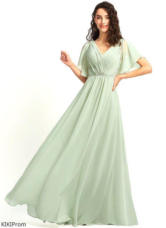 Neckline Length Floor-Length V-neck Fabric Silhouette A-Line Ruffle Embellishment Madilynn Natural Waist Sleeveless Bridesmaid Dresses