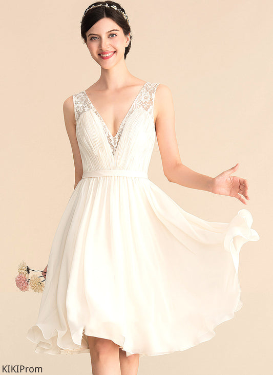 V-neck Lace Dress With Wedding Dresses Dana Chiffon A-Line Knee-Length Ruffle Wedding