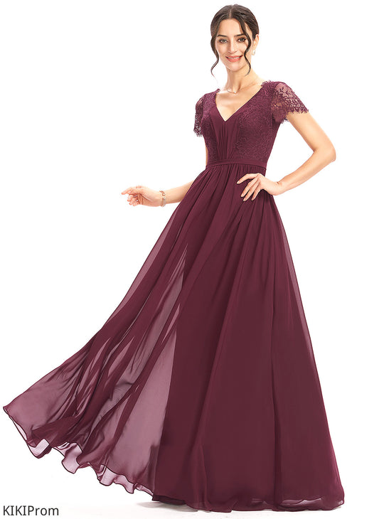 Silhouette Floor-Length Length A-Line V-neck Embellishment Neckline Lace Fabric Trinity V-Neck A-Line/Princess Bridesmaid Dresses
