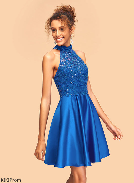 Neck Sequins Lace High Daisy Dress Satin With Homecoming Homecoming Dresses A-Line Short/Mini