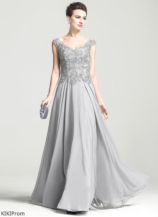the V-neck Lace Chiffon A-Line Dress Mother of the Bride Dresses of Appliques Floor-Length With Yamilet Mother Bride