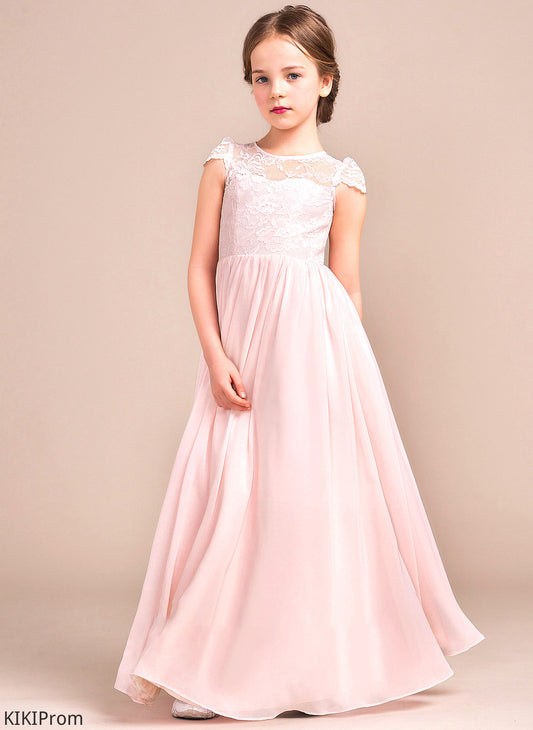 Elaina A-LineScoopNeckFloor-LengthChiffonLaceJuniorBridesmaidDress#81155 Junior Bridesmaid Dresses