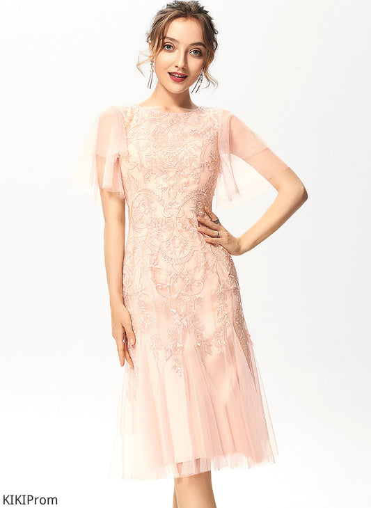 Knee-Length Cocktail Dress With Neck Sequins Lace Trumpet/Mermaid Cocktail Dresses Scoop Maddison Tulle
