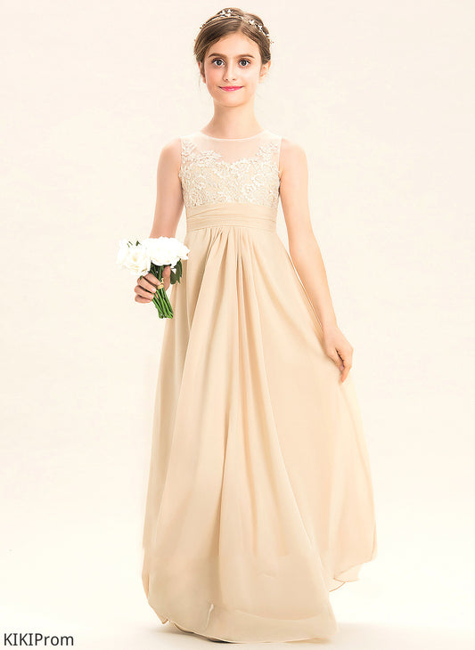 Neck A-Line Lace Chiffon Floor-Length Junior Bridesmaid Dresses Scoop Haven