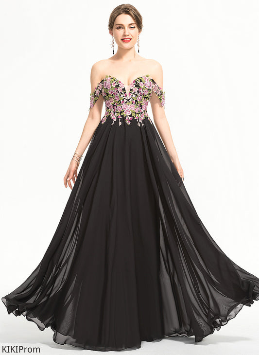 Floor-Length Prom Dresses Chiffon Off-the-Shoulder Lace Miah Ball-Gown/Princess
