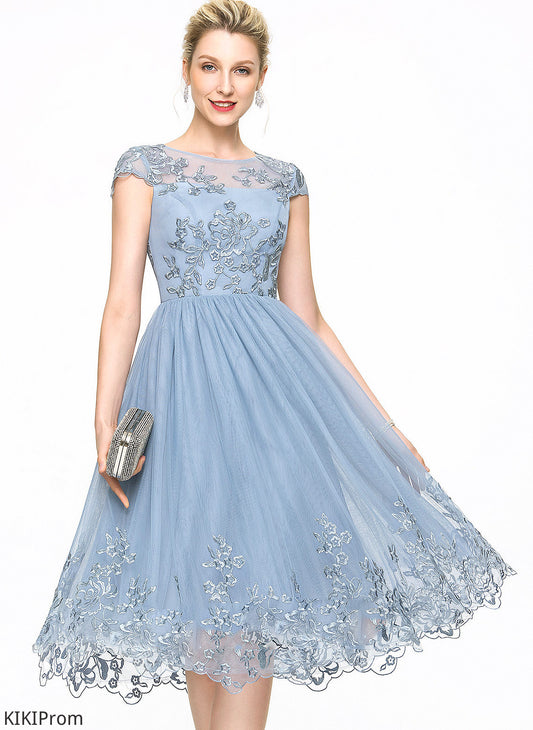 Tulle Knee-Length Tess Homecoming Dresses Sequins With Neck Homecoming A-Line Dress Lace Scoop