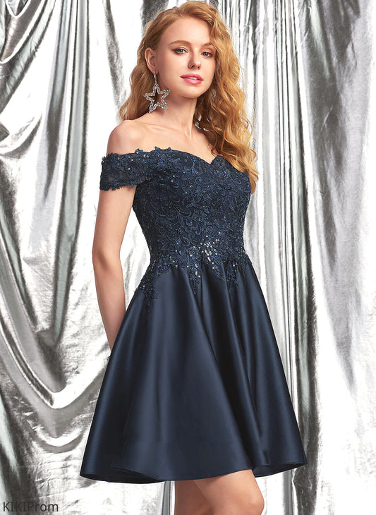 Dress Homecoming Dresses Short/Mini Off-the-Shoulder With Homecoming Satin Breanna A-Line Lace