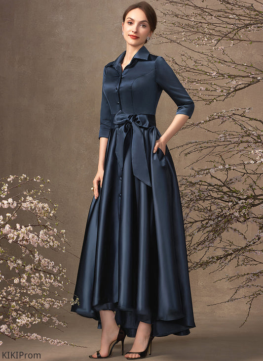 V-neck Mother Bride Pockets Dress Hayley Satin Mother of the Bride Dresses Asymmetrical of the A-Line With Bow(s)