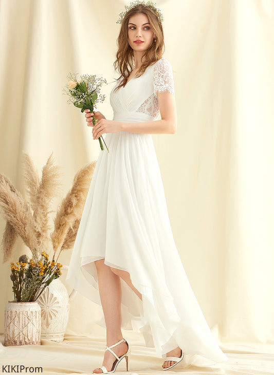 Asymmetrical Lace Dress V-neck Annie Wedding Dresses Wedding A-Line Chiffon