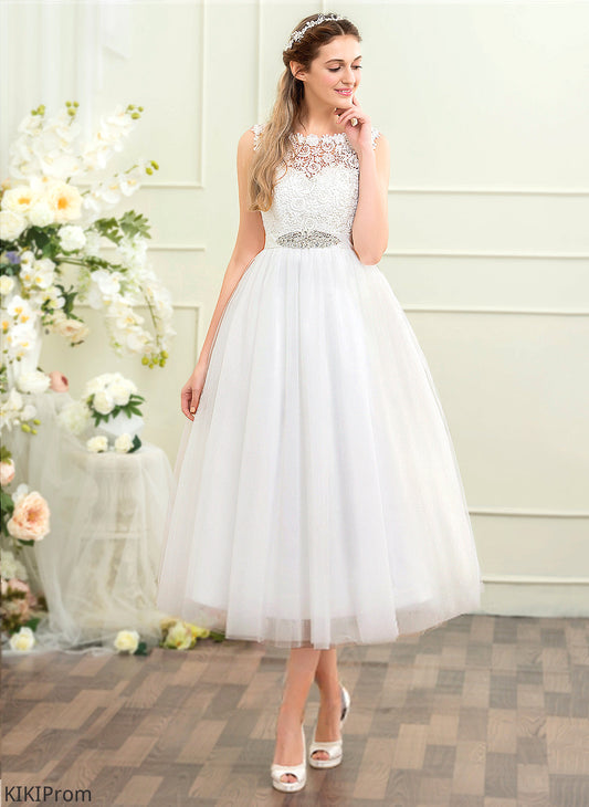 With Sequins Lace Dress Ball-Gown/Princess Tulle Beading Wedding Satin Kathleen Tea-Length Wedding Dresses