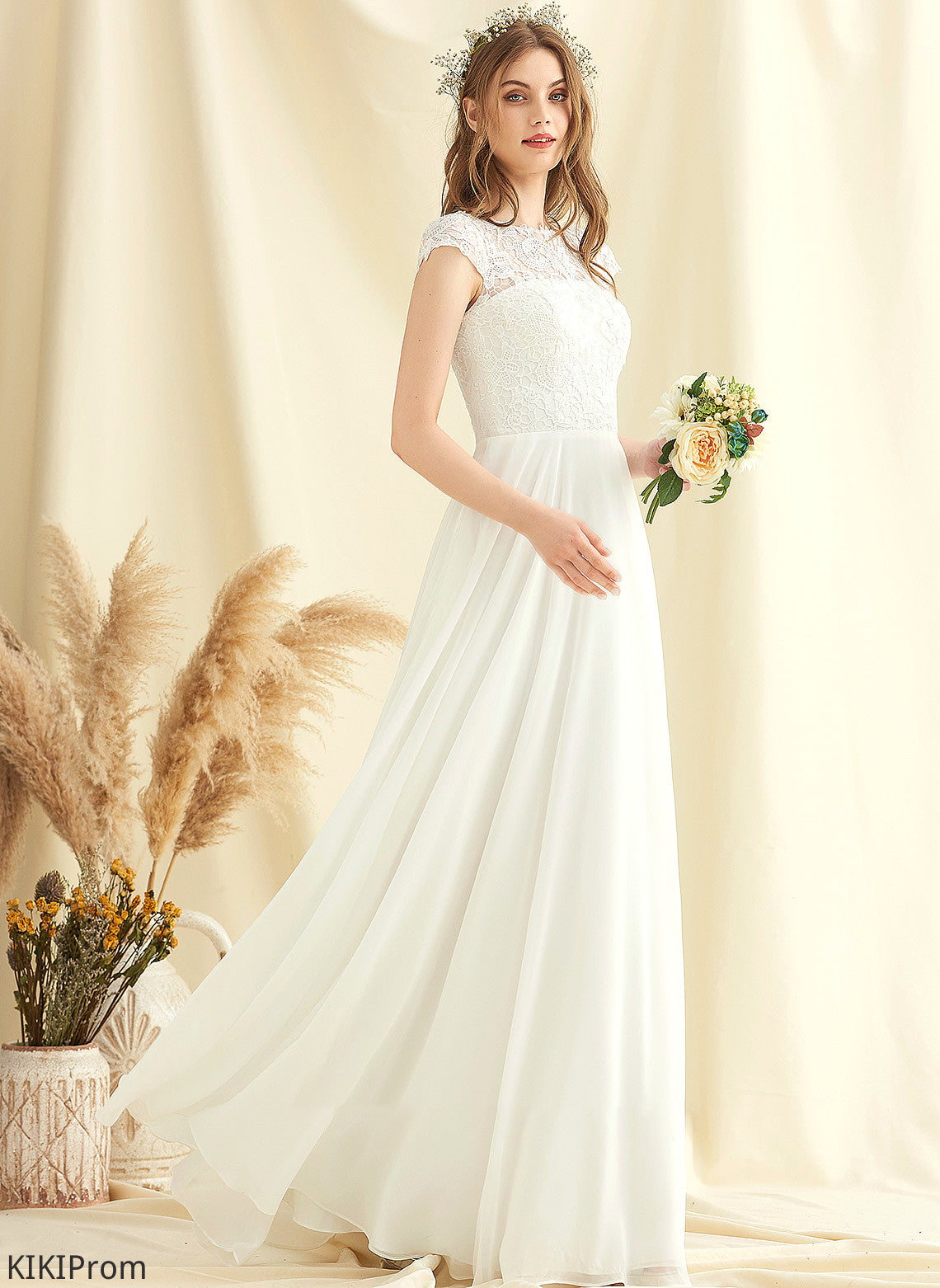 Lace Wedding Dresses A-Line Floor-Length Chiffon Wedding Dress Henrietta