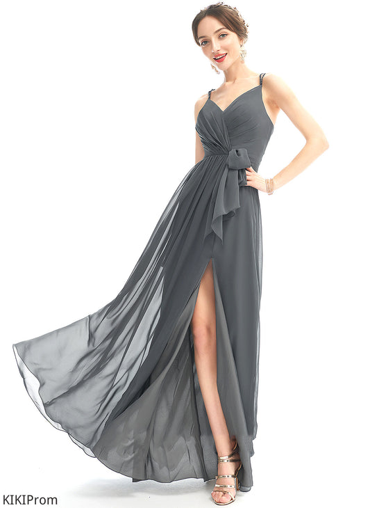 Neckline SplitFront Ruffle A-Line Silhouette Floor-Length Fabric Embellishment V-neck Length Beading Kaylen Bridesmaid Dresses