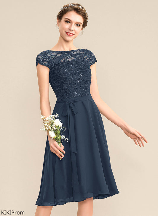 Lace Homecoming Homecoming Dresses Scoop Gertrude Neck A-Line Bow(s) Chiffon Knee-Length Dress With