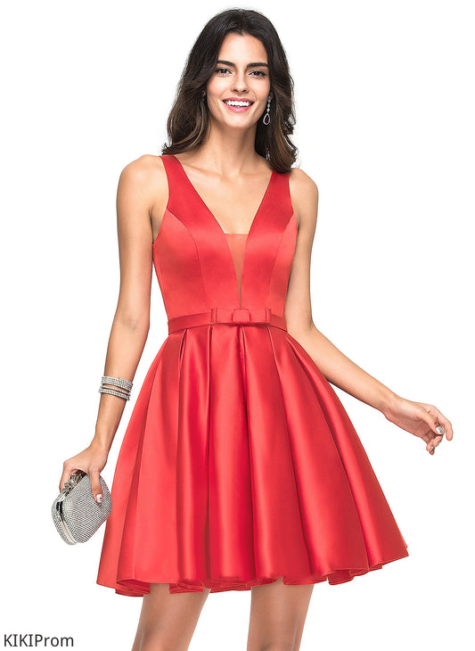 Short/Mini V-neck Bianca With A-Line Dress Homecoming Dresses Bow(s) Satin Homecoming