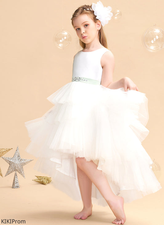Neck Scoop Hadassah Tulle sash) - With Asymmetrical Sash/Beading Dress Flower Girl Dresses Flower Sleeveless Ball-Gown/Princess (Detachable Girl