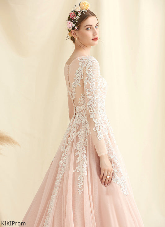 Tulle Dress Violet Court Wedding Lace Train Wedding Dresses Scoop Neck Ball-Gown/Princess