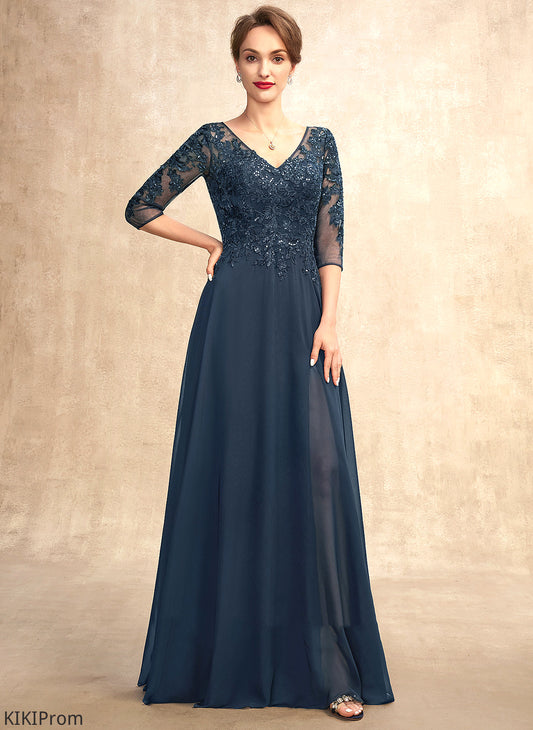 A-Line Lace With Mother Sequins V-neck Floor-Length Mother of the Bride Dresses of Split the Dress Chiffon Hanna Bride Front
