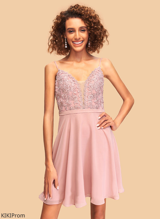 A-Line Dress Ashtyn Homecoming Homecoming Dresses Lace Short/Mini With Chiffon V-neck
