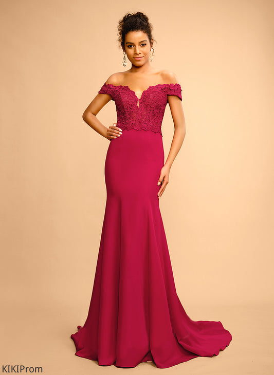 Crepe Lace Nathalie With Floor-Length Stretch Prom Dresses Trumpet/Mermaid Off-the-Shoulder Sequins