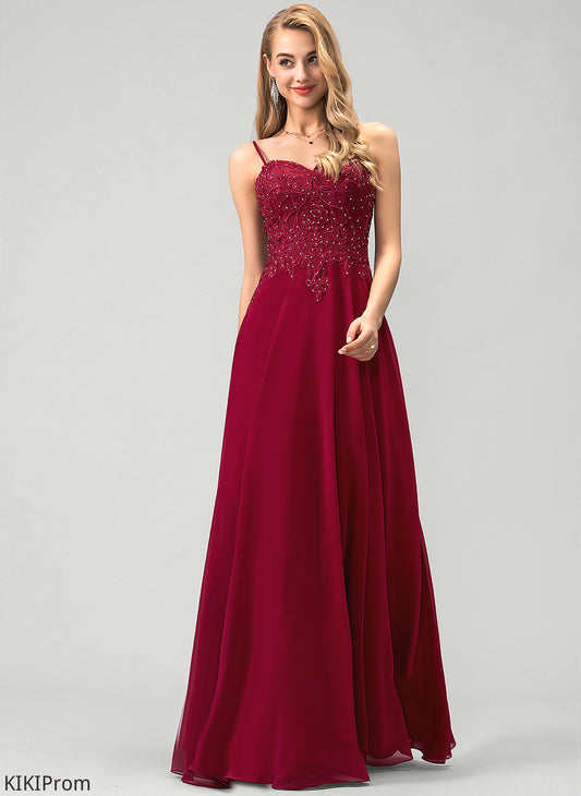Beading Floor-Length With A-Line Chiffon Sequins Saige Prom Dresses Sweetheart