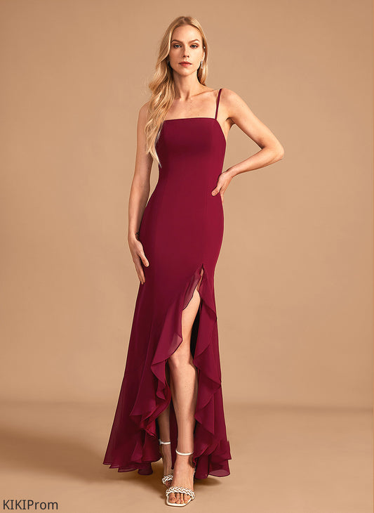 Fabric Floor-Length Length Silhouette Neckline Ruffle SquareNeckline SplitFront Trumpet/Mermaid Embellishment Kiley Bridesmaid Dresses