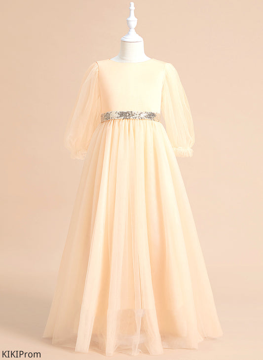 Dress Scoop - Ball-Gown/Princess Neck Tulle With Flower Girl Dresses Alissa Sleeves Floor-length Sequins/Bow(s) Girl Long Flower