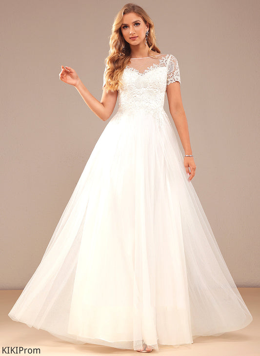 Neck Lace Floor-Length Tulle Dress Scoop A-Line Lace With Wedding Wedding Dresses Dixie