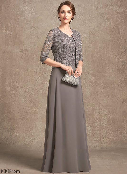 the Lace Neckline A-Line Dress Kristen Mother of the Bride Dresses Square Chiffon Mother of Bride Floor-Length
