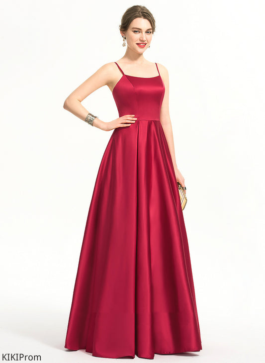 Straps&Sleeves Floor-Length Neckline Satin Length A-Line Fabric Square Silhouette Jemima Natural Waist Sleeveless Bridesmaid Dresses