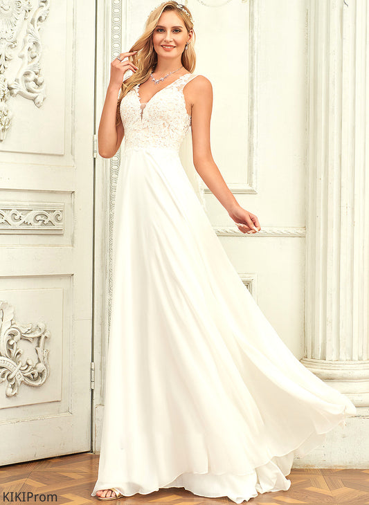 Wedding Dresses V-neck Katelyn Dress Train A-Line Chiffon Lace Wedding Sweep Lace With