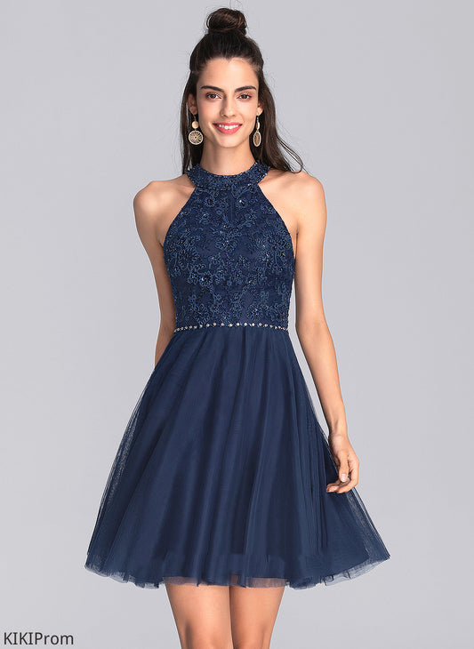 Homecoming With Homecoming Dresses A-Line Short/Mini Lace Willow Scoop Beading Neck Dress Tulle
