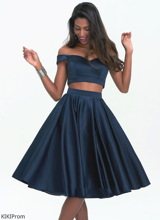 Knee-Length Sweetheart Homecoming Dresses Satin Homecoming Dress Lucille Off-the-Shoulder A-Line