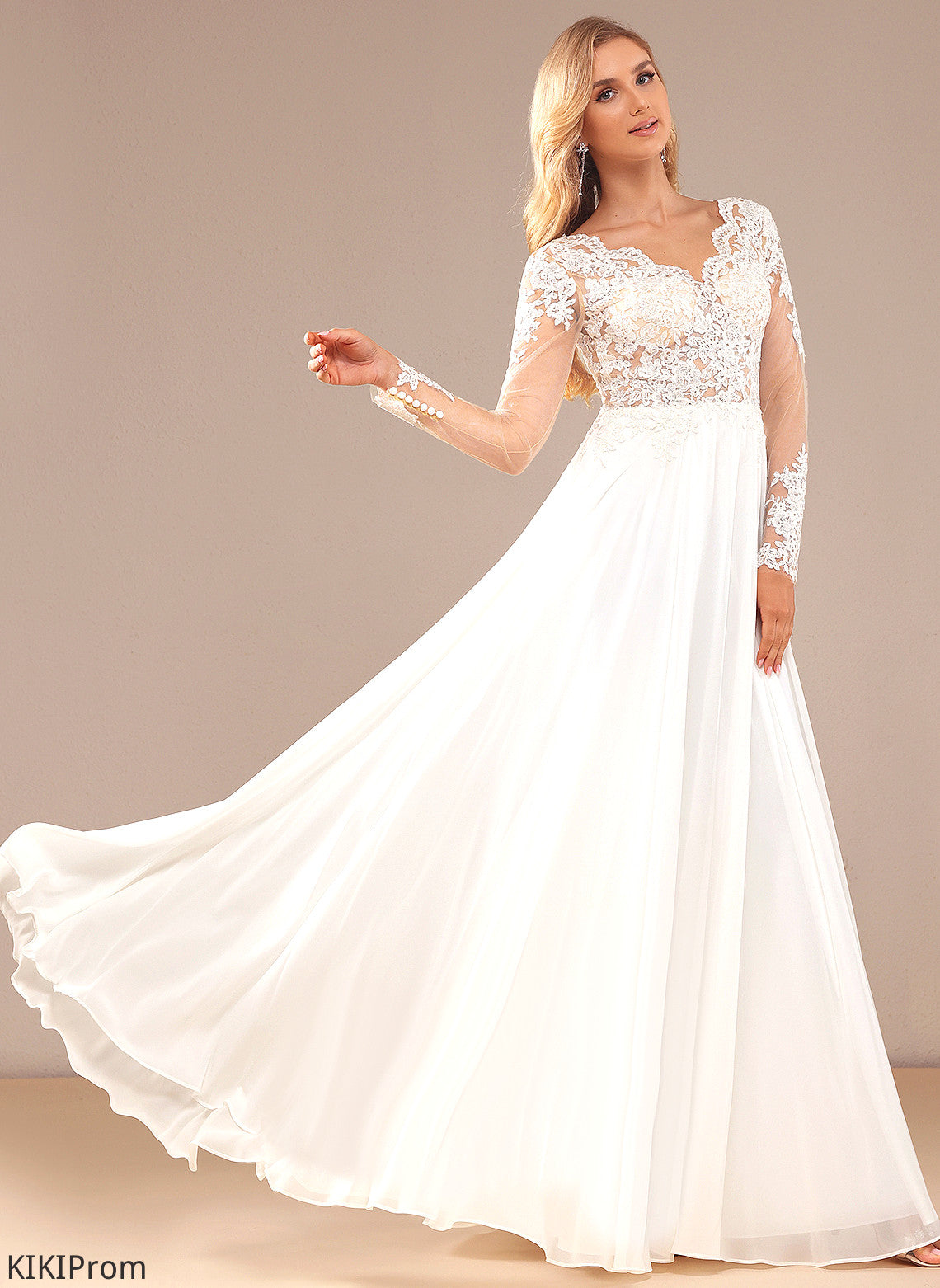 Dress With Sequins Wedding Floor-Length V-neck Wedding Dresses Lace Chiffon Marianna A-Line