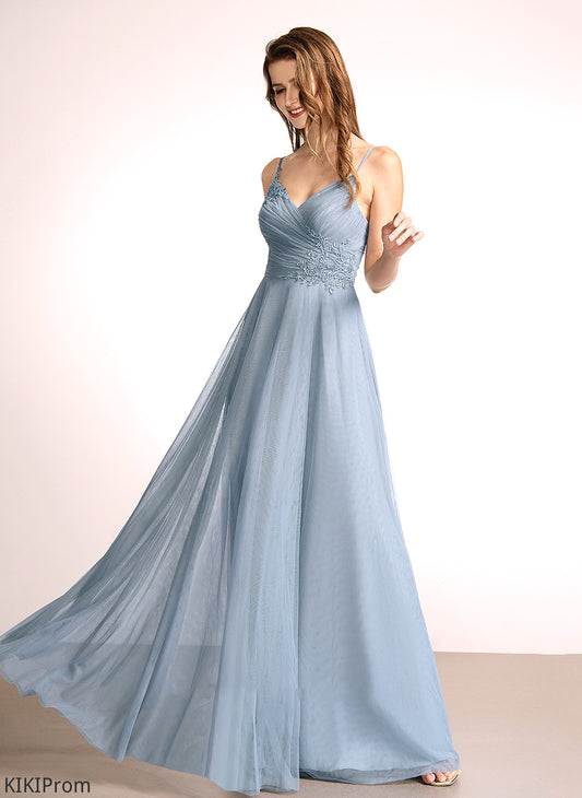 Fabric V-neck Neckline Floor-Length Lace Embellishment A-Line Length Silhouette Aria Bridesmaid Dresses