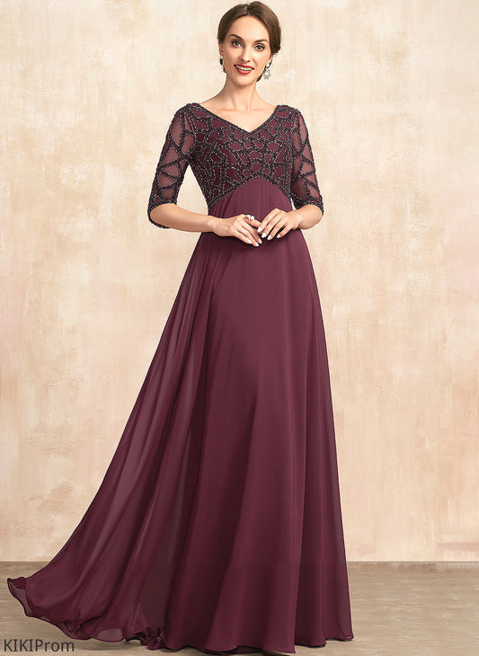 Mother of the Bride Dresses Mother Empire the With V-neck Floor-Length of Chiffon Bride Dress Beading Armani