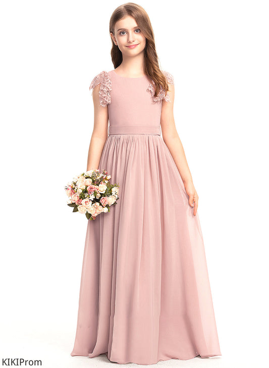 Floor-Length Neck Lace Bow(s) With A-Line Beryl Scoop Chiffon Junior Bridesmaid Dresses