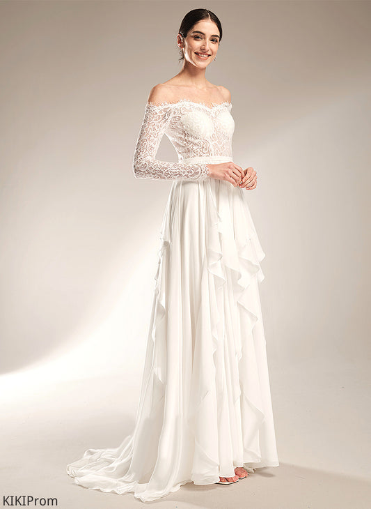 Train Wedding Dresses With Ruffle Wedding Off-the-Shoulder Lace Dress Court A-Line Chiffon Louise