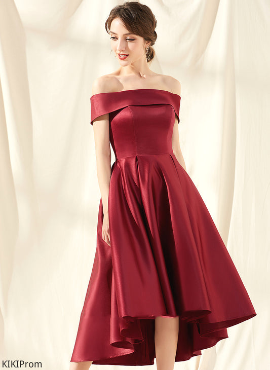 Dress With A-Line Homecoming Off-the-Shoulder Satin Asymmetrical Isabelle Homecoming Dresses Pockets