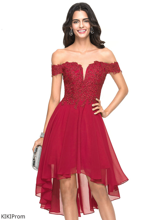 Alma Homecoming With Homecoming Dresses Dress Lace Chiffon A-Line Off-the-Shoulder Beading Asymmetrical