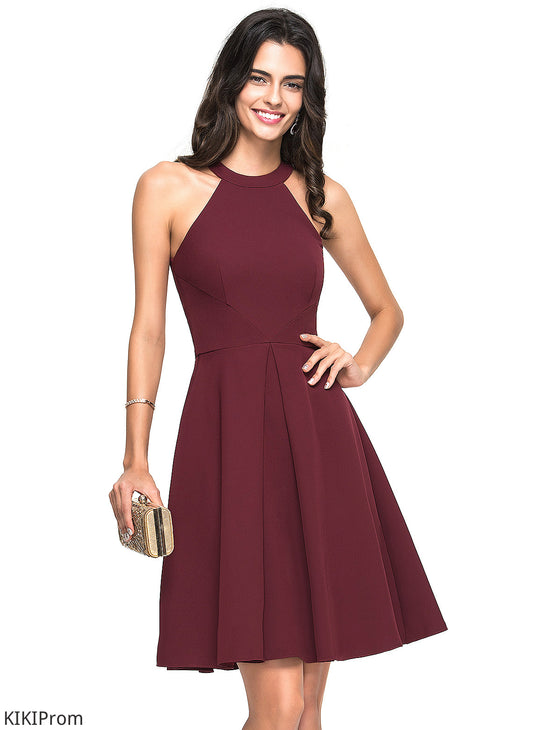 Neck Stretch Sydnee A-Line Dress Scoop With Crepe Ruffle Cocktail Cocktail Dresses Knee-Length
