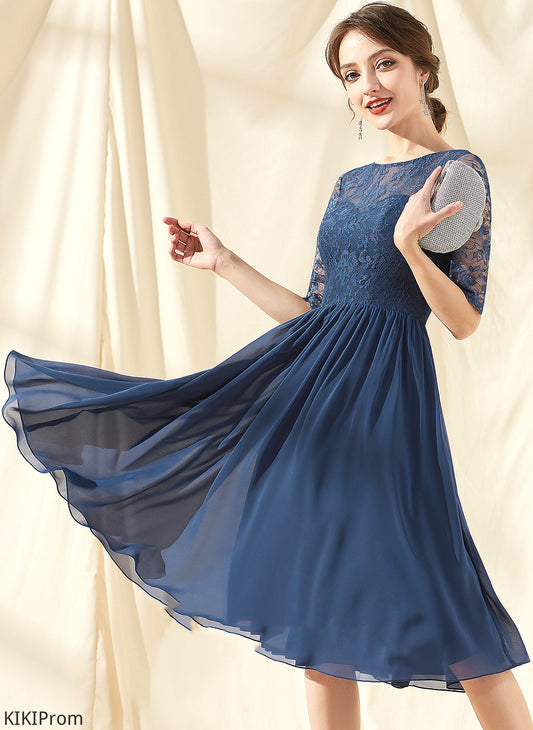 Lace Chiffon Knee-Length Ruffle Homecoming Dresses Scoop A-Line Homecoming Angie With Neck Dress