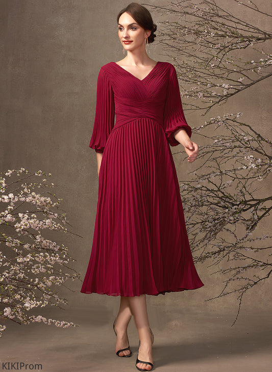 Dress Pleated With Chiffon Charlotte Cocktail Dresses V-neck A-Line Tea-Length Cocktail